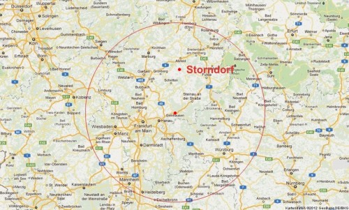 Gelnhausen ist der geographische Mittelpunkt der EU, Storndorf liegt innerhalb des 100-km-Umkreises