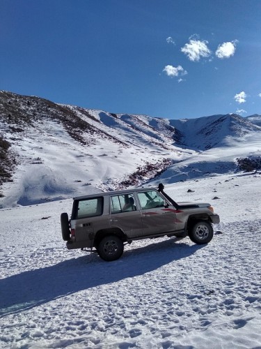 Auf dem Foto (ca. 20km südöstlich von Bischkek bei Zil) ist nicht ganz so viel Schnee wie zurzeit in Österreich. Dafür mehr Berge :-)